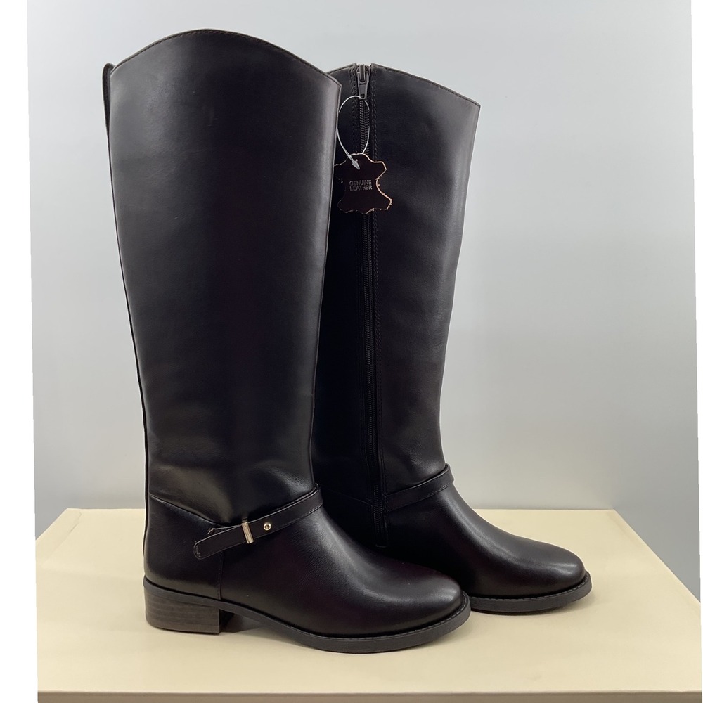On.34th Dark Brown Leather Riding Boots Womens 6.5M Knee High Zipper